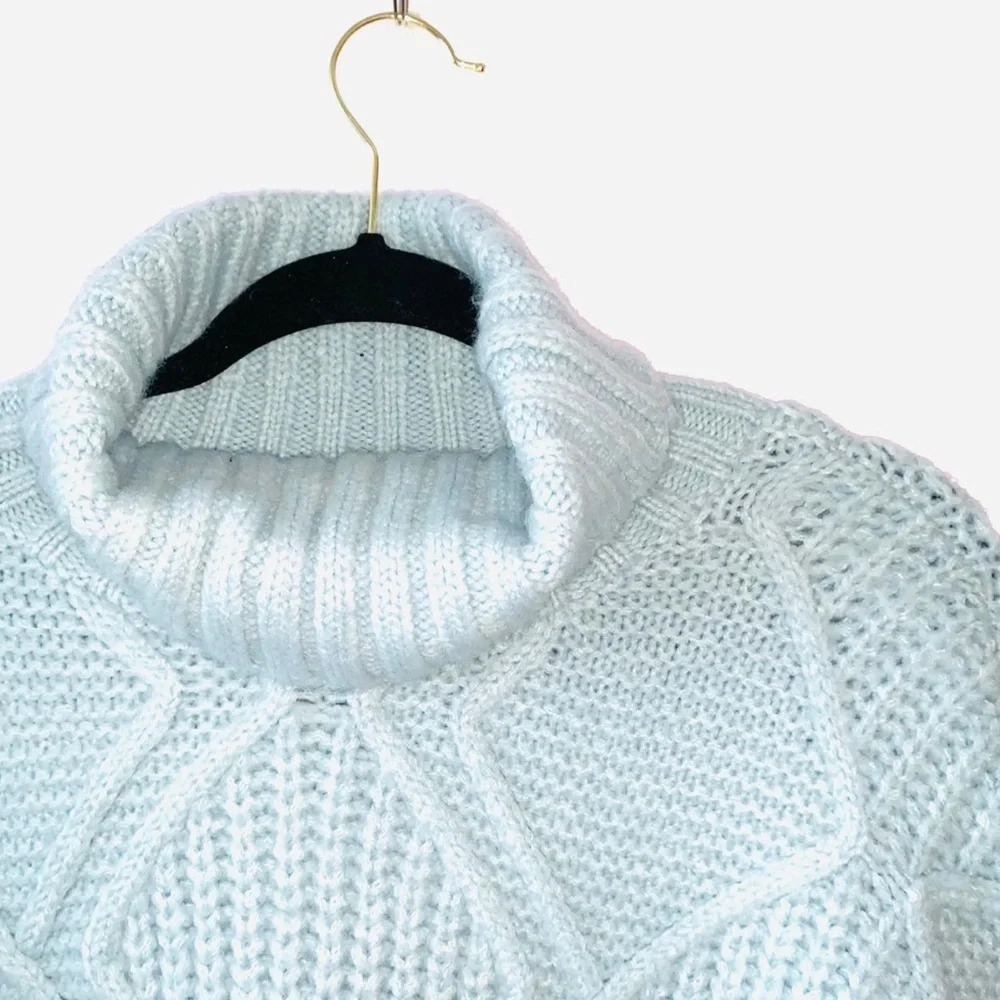 Caslon NWT Light Blue Chunky Cable Knit Turtleneck Sweater Medium Women’s - Picture 3 of 11